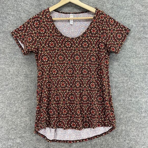 5/$45 LulaRoe T-Shirt Women S Small Black Geometric Round Neck Short Sleeve - Picture 1 of 8